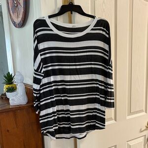 LOFT Black and White Striped Long Sleeve Top